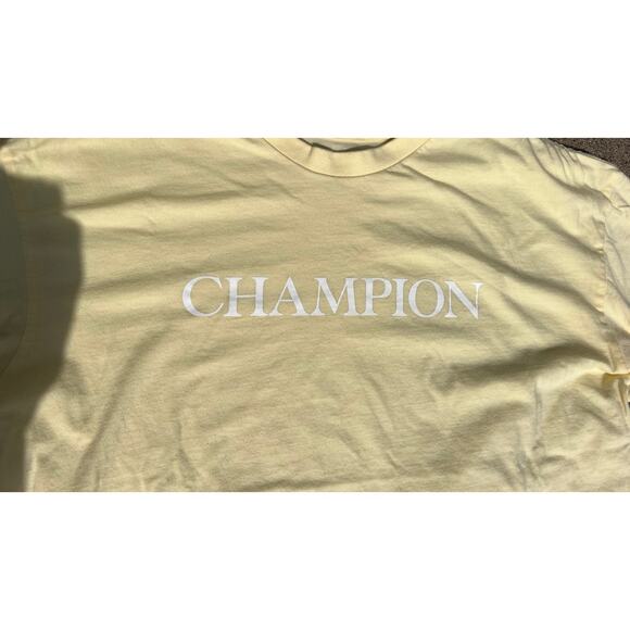 Champion Top Women Size Small Pale Yellow Graphic Logo Short Sleeve Tee Shirt - Picture 2 of 4